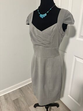 Calvin Klein Gray Sheath Dress Cap Sleeve Pleated Bust Work Office Small